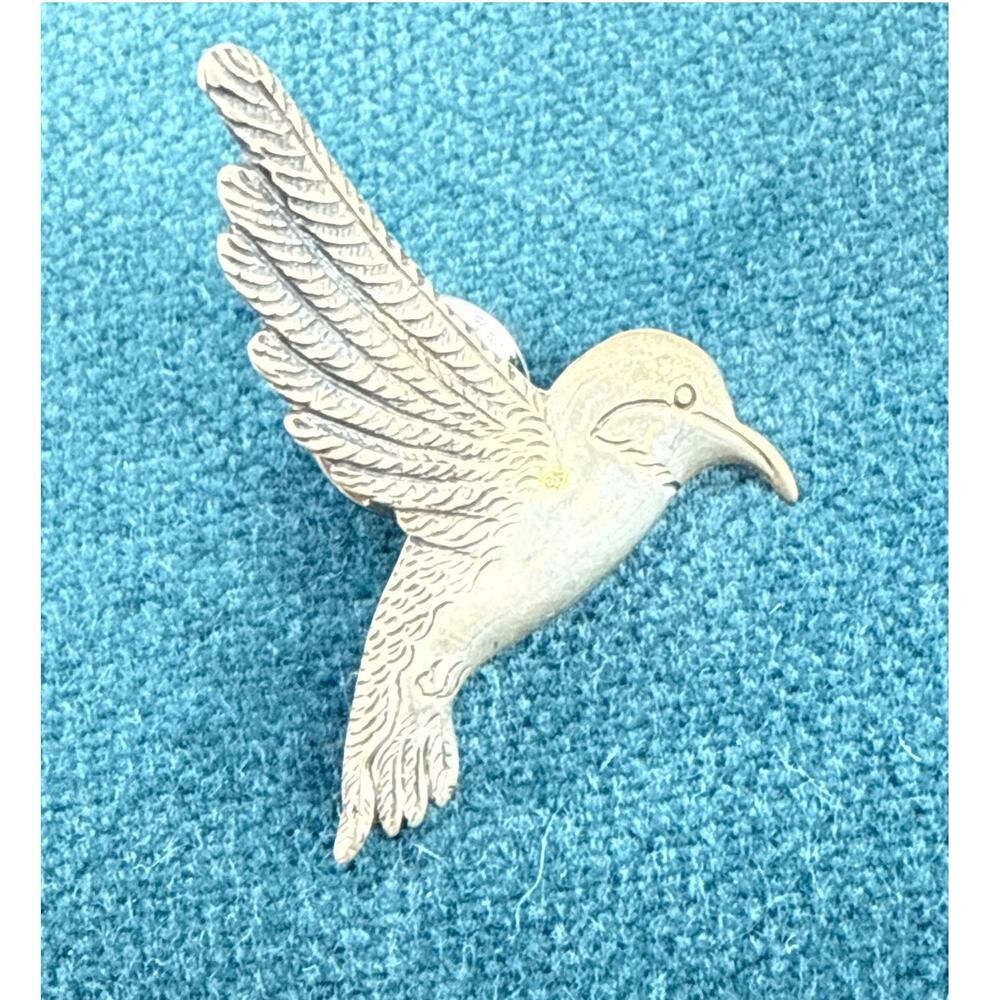 Sterling Silver Hummingbird Brooch Pin Etched Bird Vintage Security Back 1 inch